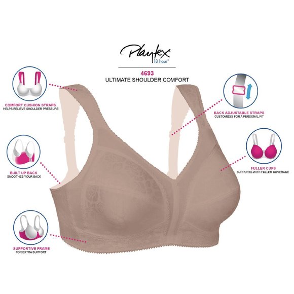 new 40DD Playtex Women's 18 Hour Original Comfort Strap Wirefree Bra in BLACK - Picture 5 of 5